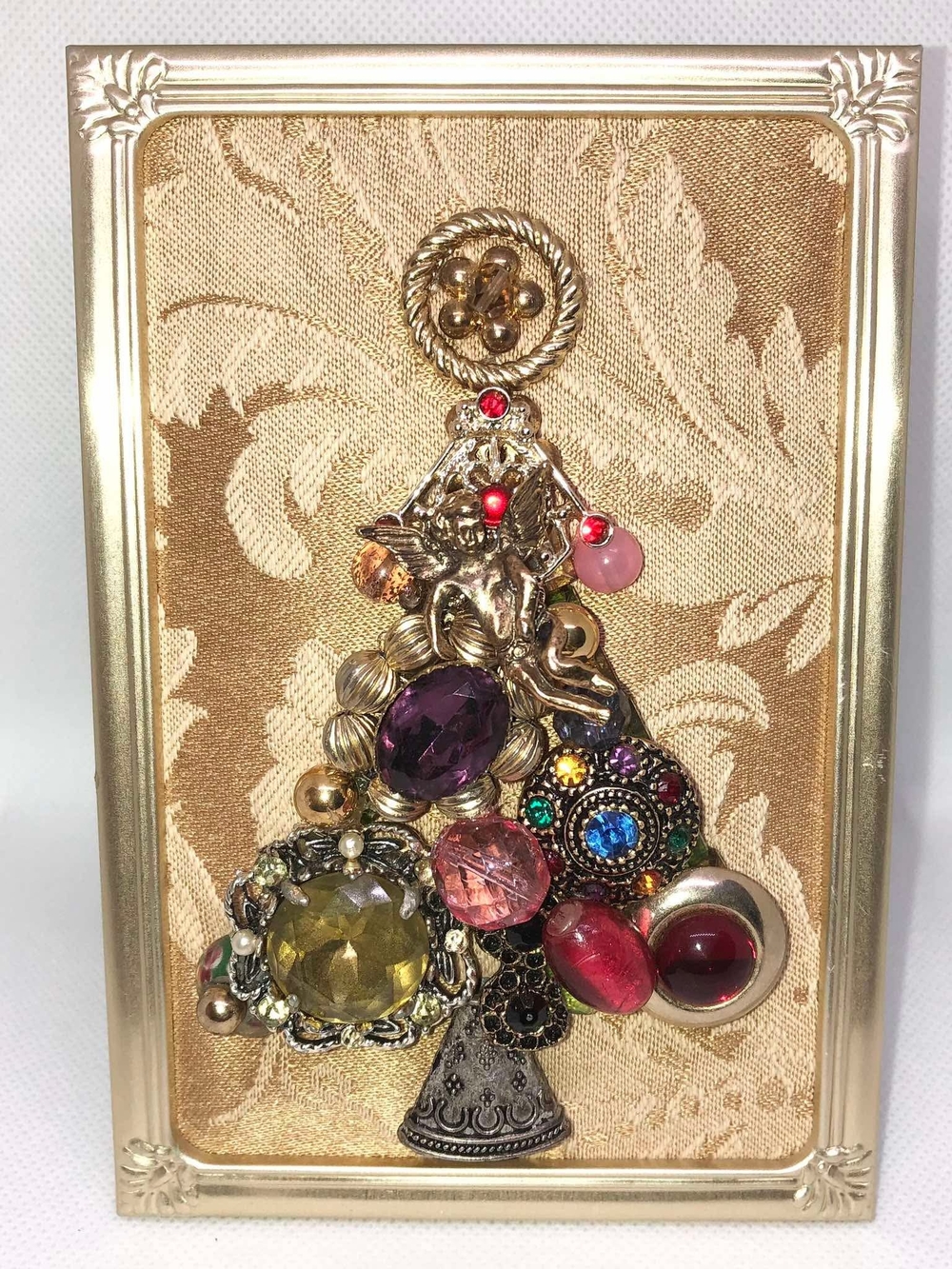 Vintage Jeweled Christmas Tree Brooch Art